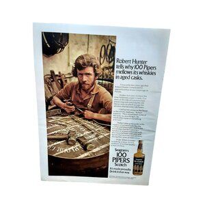 1973 100 Pipers Scotch Whisky Ad Robert Hunter Barrel Maker Seagrams Print